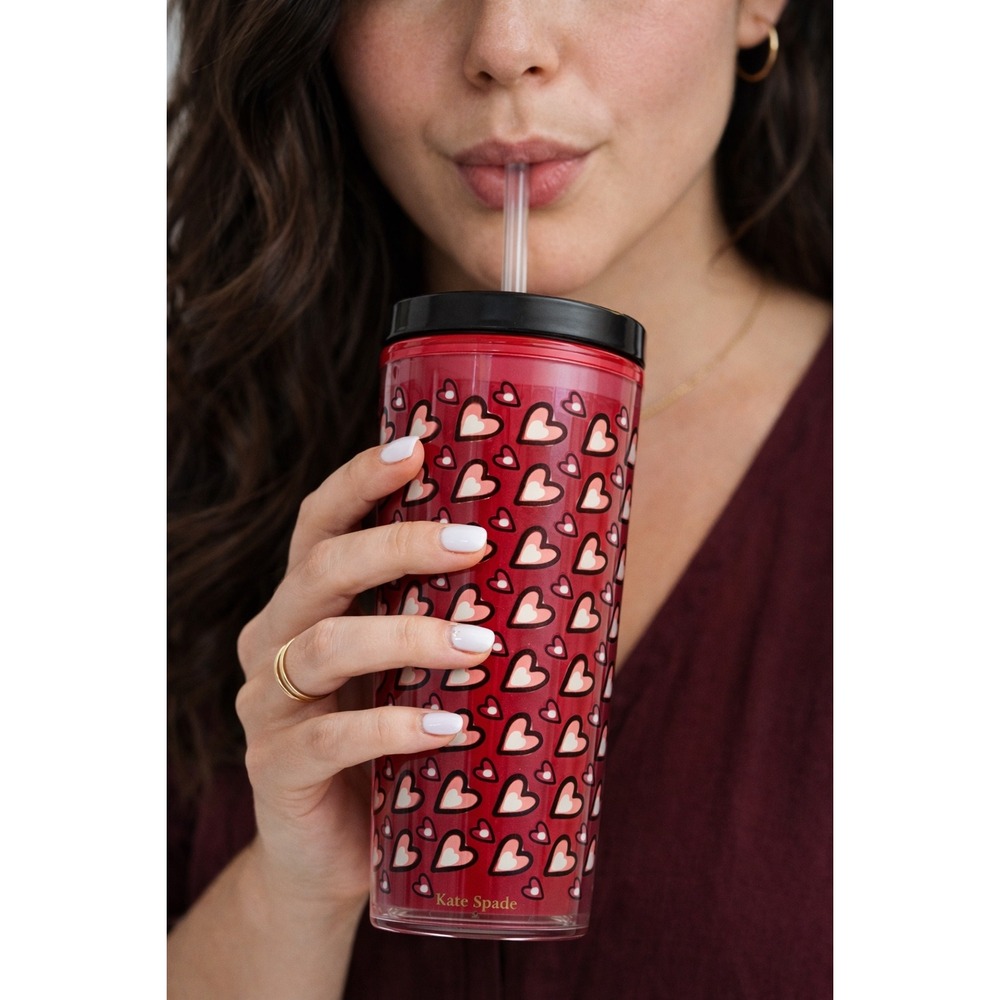 Kate Spade New York Red Heart Acrylic Tumbler with Mew Straw and‎ Lid 20oz